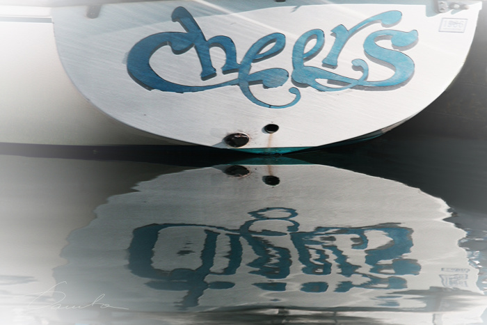 Cheers boat reflection, reflection of the Boat with name Cheers